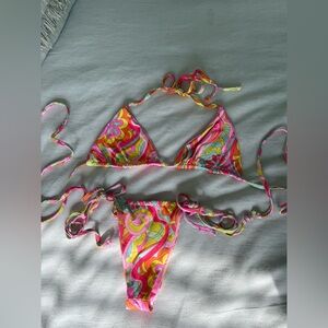 Frankie's Bikinis Pink and Orange Swirl Bikini